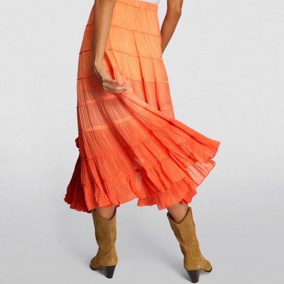 All Saints Rent the Runway Eva orange tiered maxi skirt sz 10 & 12 $229 - Picture 6 of 6